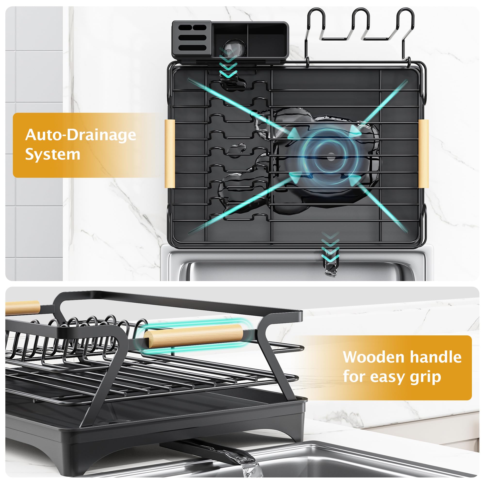 Epicano ergonomic wooden-handle design makes moving the rack easy.