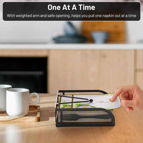 Epicano napkin holder with black powder coat pairs durability with modern style.