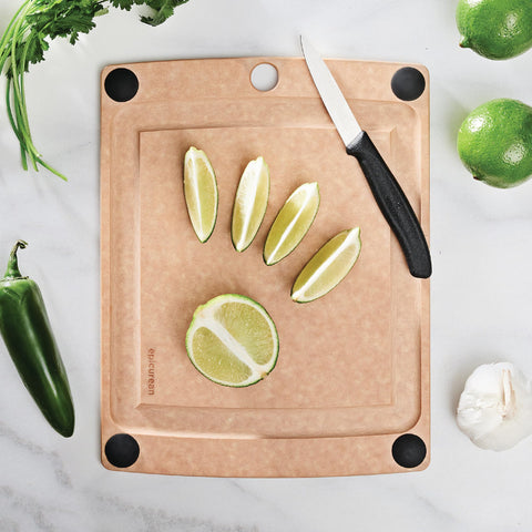 Epicurean All-In-One cutting board showing four non-slip feet on a counter