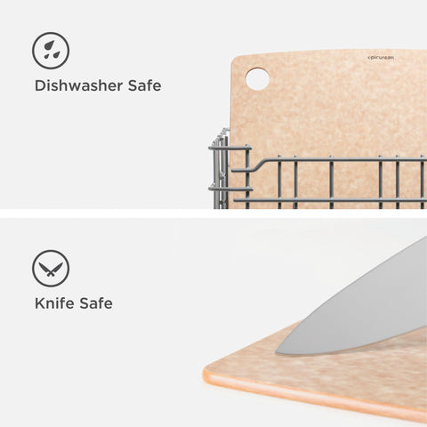 Epicurean Kitchen Series cutting board natural knife-friendly surface protects blades during chopping.