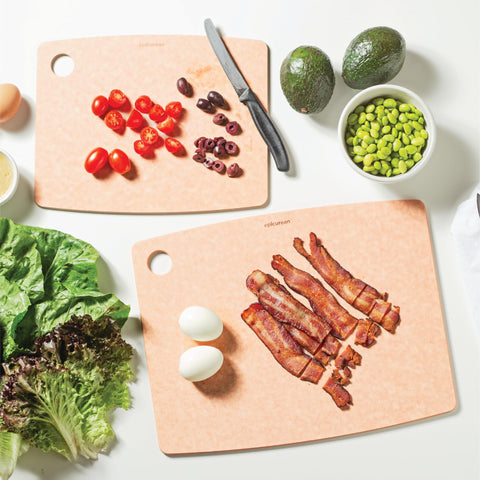 Epicurean Kitchen Series cutting board natural doubles as a lightweight trivet for hot dishes.