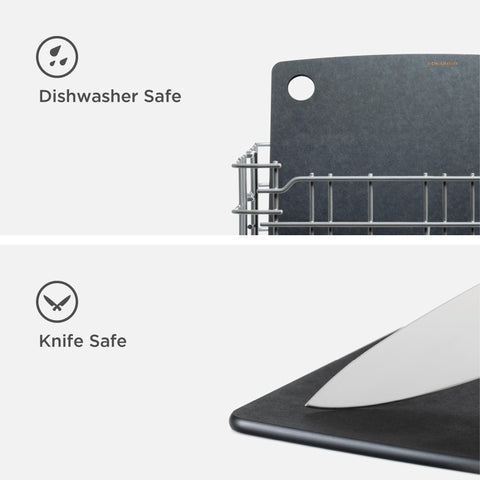 Epicurean slate board, dishwasher-safe surface for quick cleanup.
