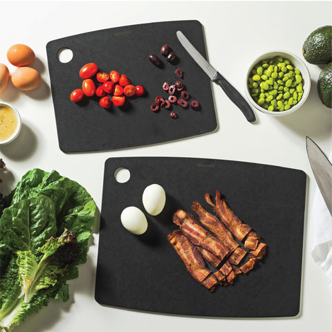 Epicurean hang-hole cutting board, space-saving storage after use.