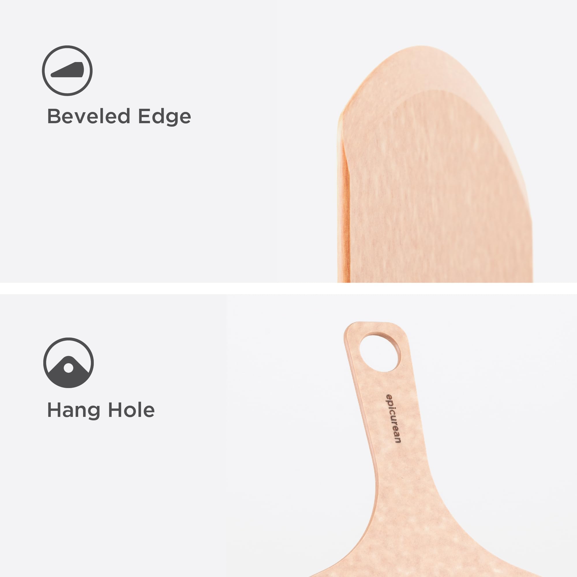 Epicurean pizza peel withstands heat up to 350°F for hot pies