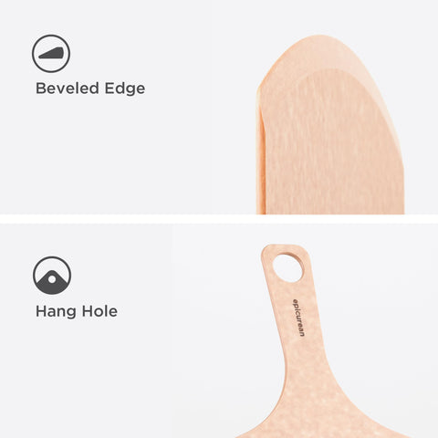 Epicurean pizza peel withstands heat up to 350°F for hot pies