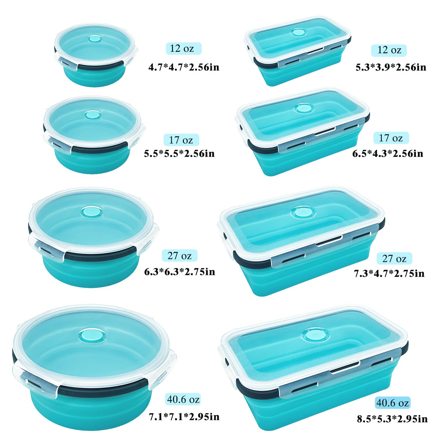 Epinke 8-piece rectangle collapsible bowls with lids for space-saving meals.