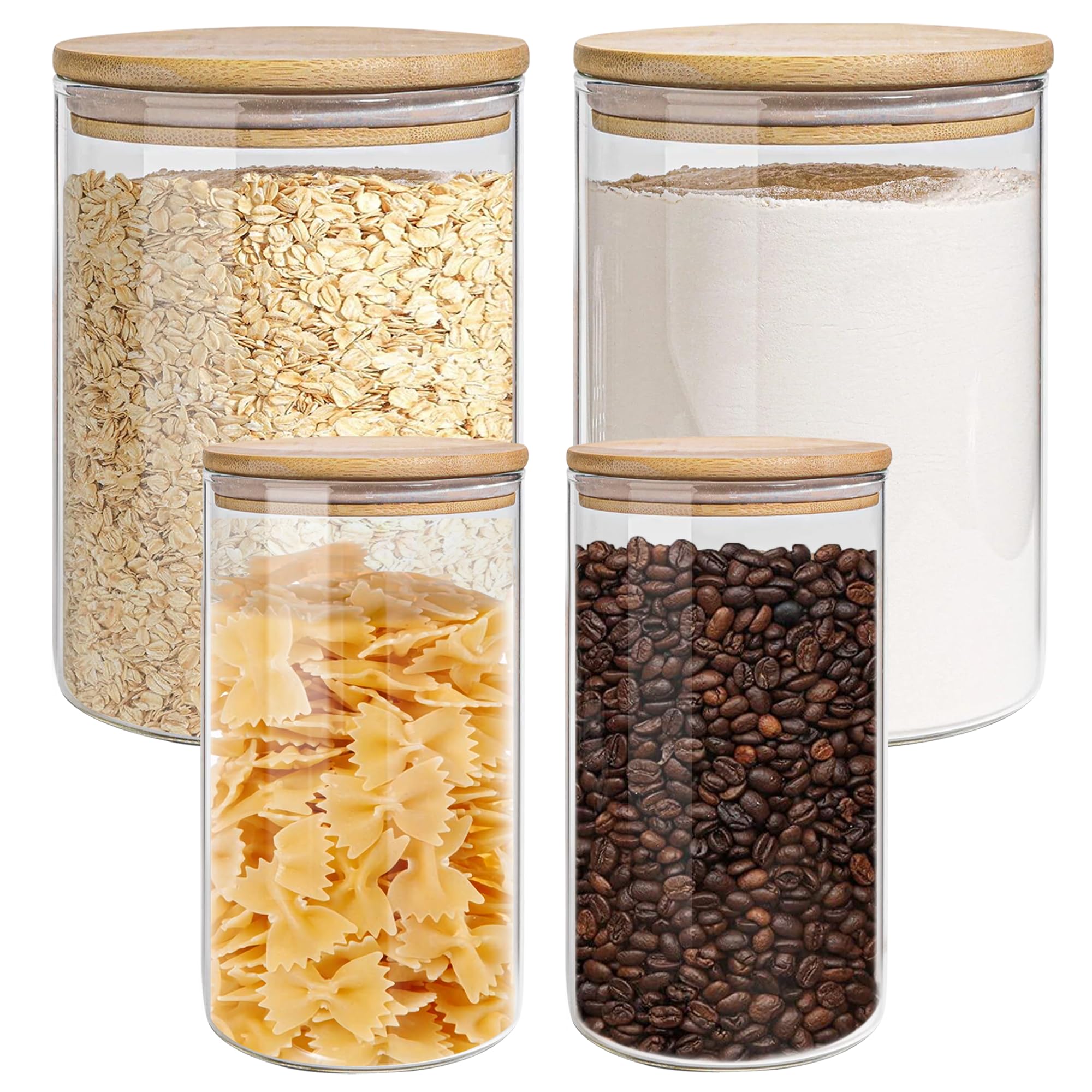 EQEY glass jar with bamboo lid shows contents clearly for organized pantry storage.