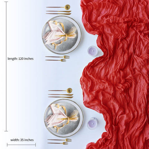 eQFeast cheesecloth runners feature sewn edges for durable, tidy tables.