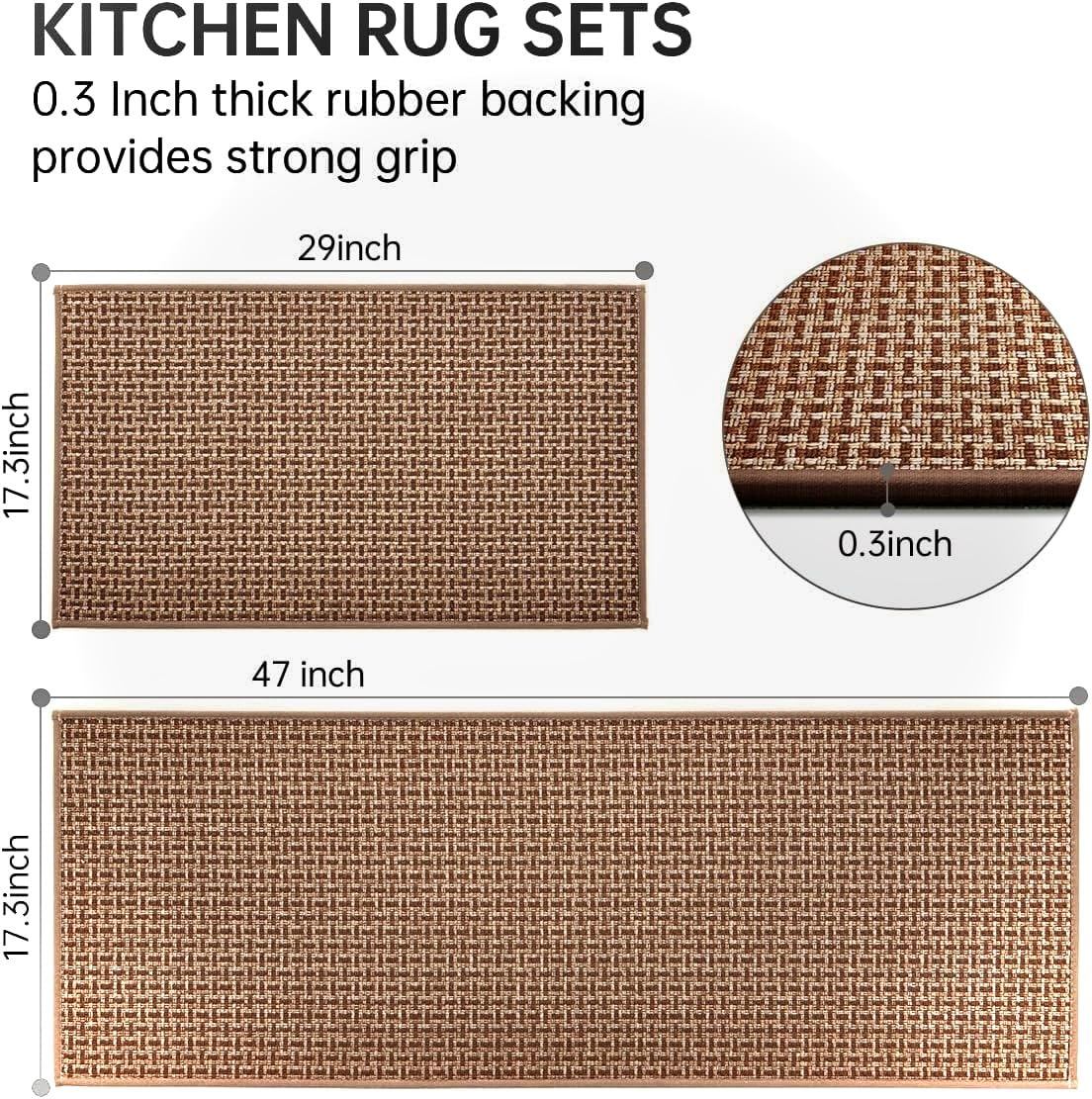 eqivei kitchen rug set brown, 17.3x29 in with absorbent texture and comfort
