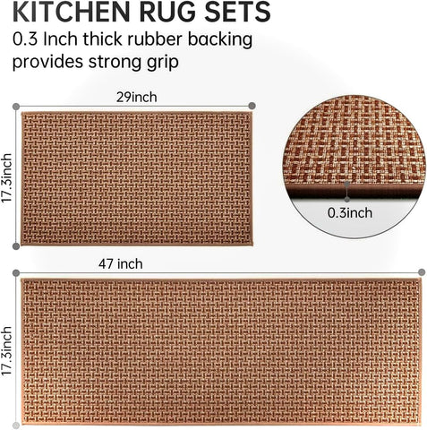 eqivei kitchen rug set brown, 17.3x29 in with absorbent texture and comfort