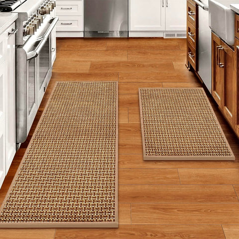 eqivei kitchen rug set brown, 17.3x47 in with absorbent fibers and cushioning