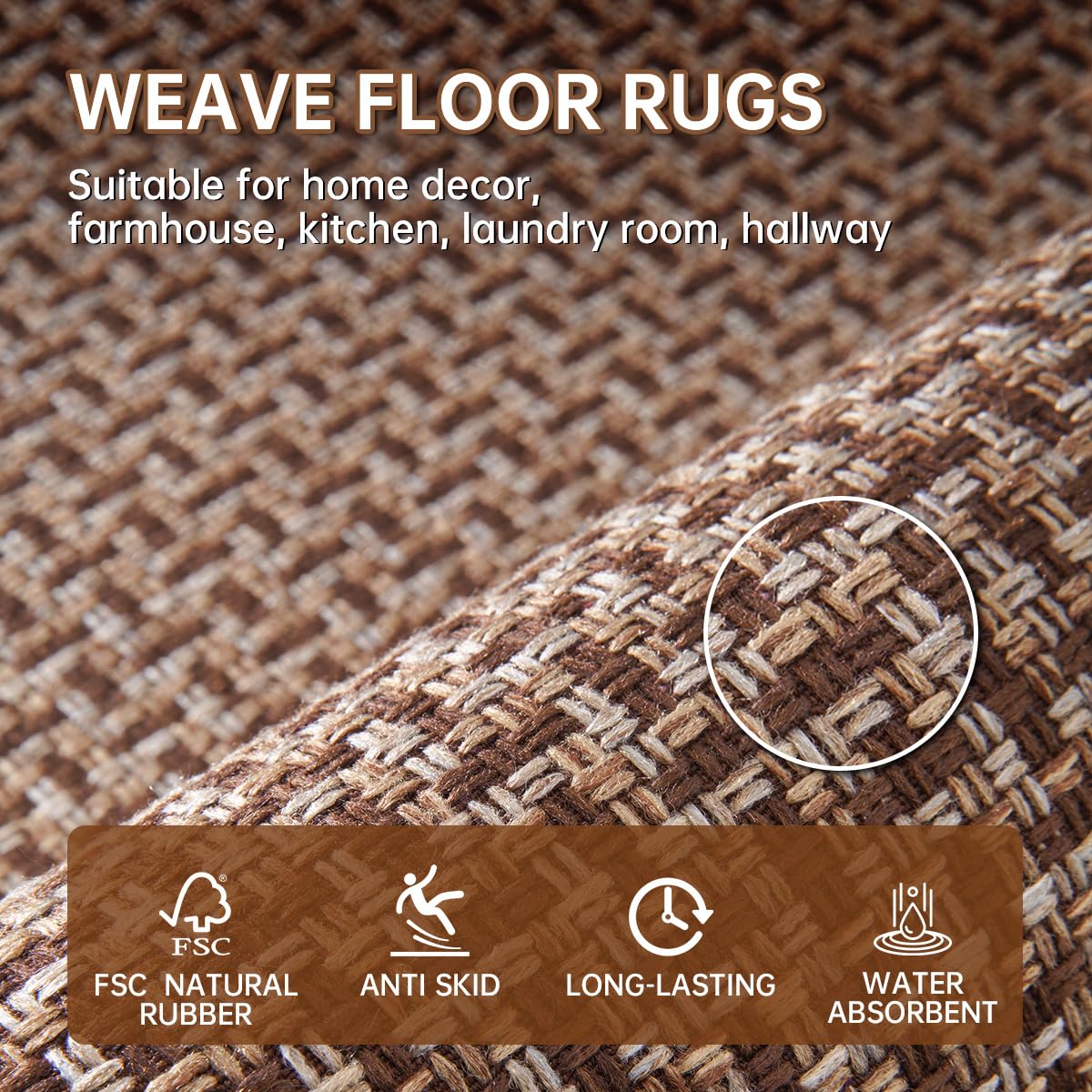 eqivei non-slip backing on brown kitchen rug keeps floors dry and safe