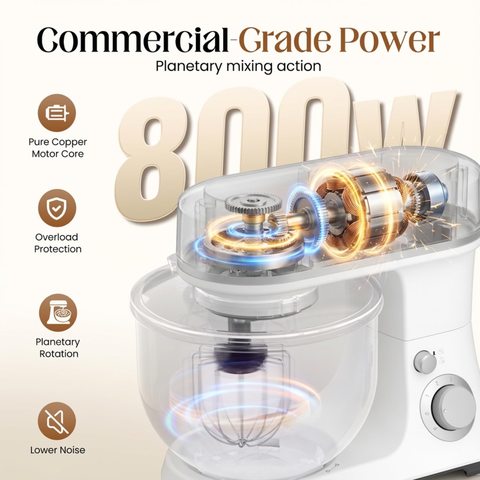 EQTLVFH stand mixer bowl with attachments ready for versatile blending