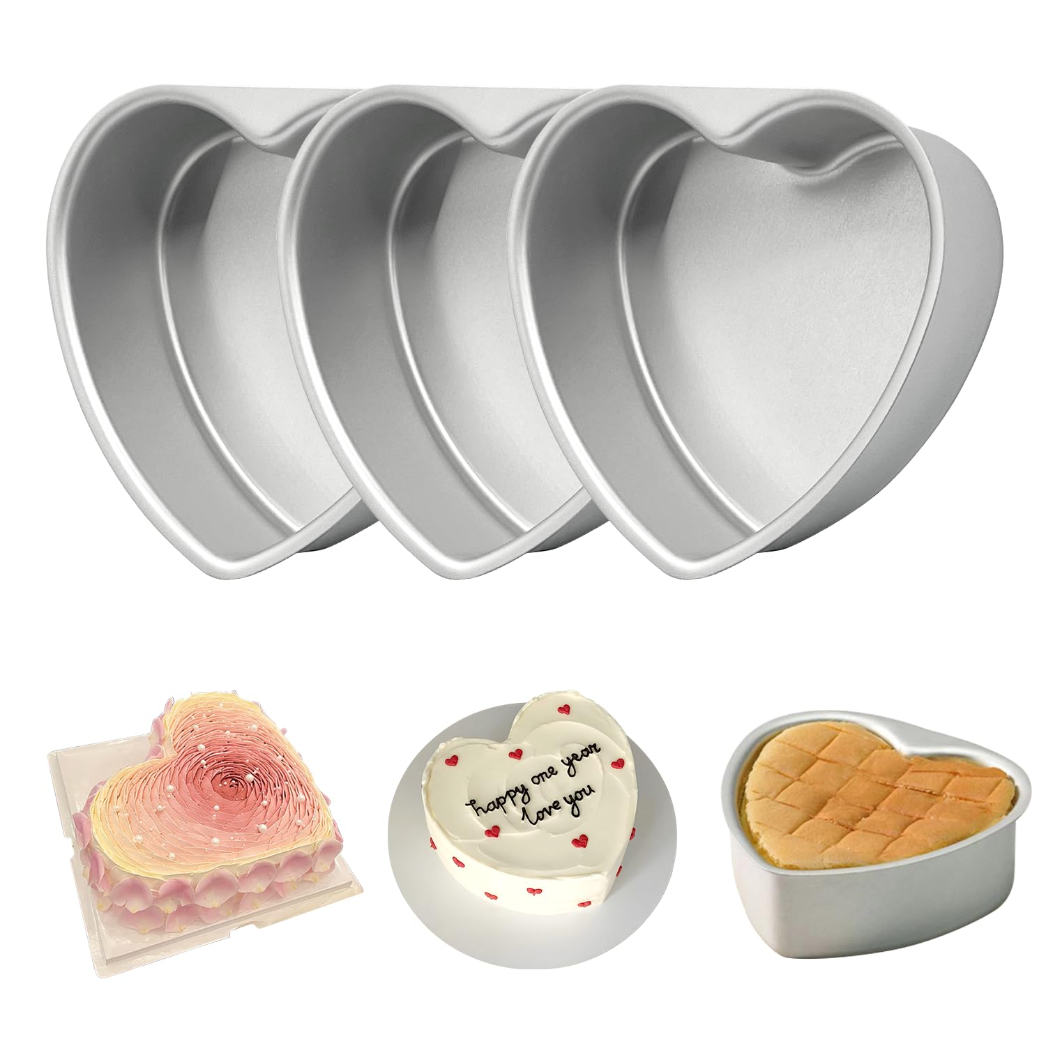 EQUNROY 6-inch heart cake pan in a 3-pack with nonstick surface for easy release and baking