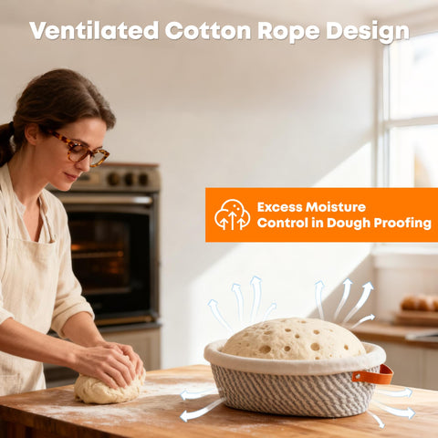 ERABAY Oval basket with cotton rope helps dough keep shape during proofing.