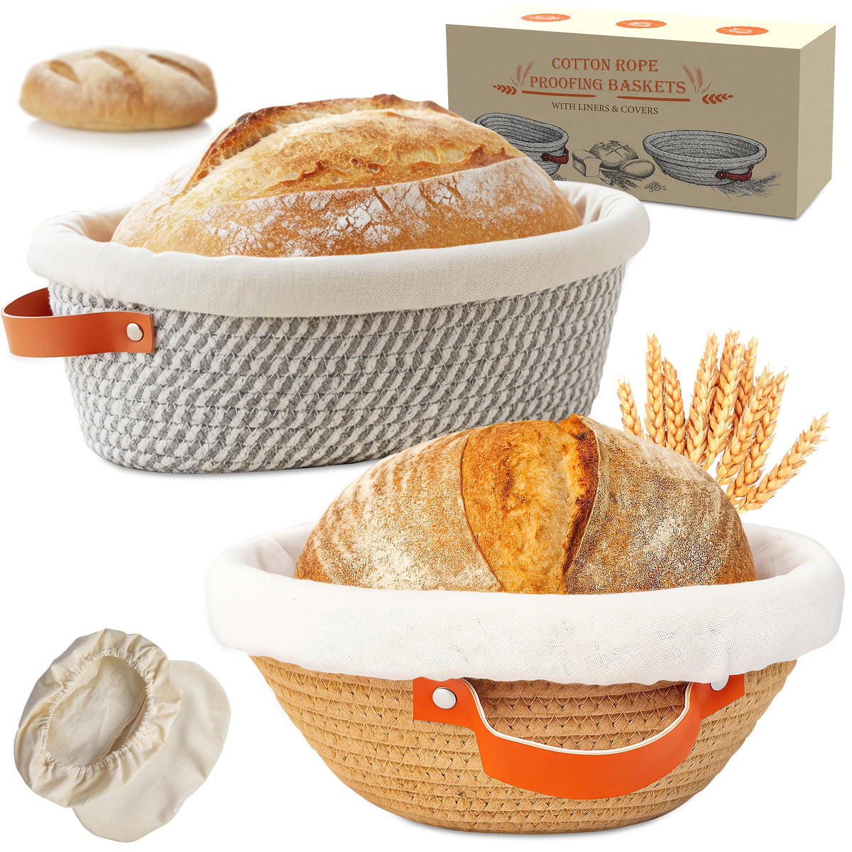 ERABAY Banneton round basket with cotton rope promotes even dough rise.