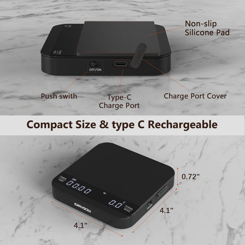 ERAVSOW coffee scale digital display showing timer and weight for precise brewing.