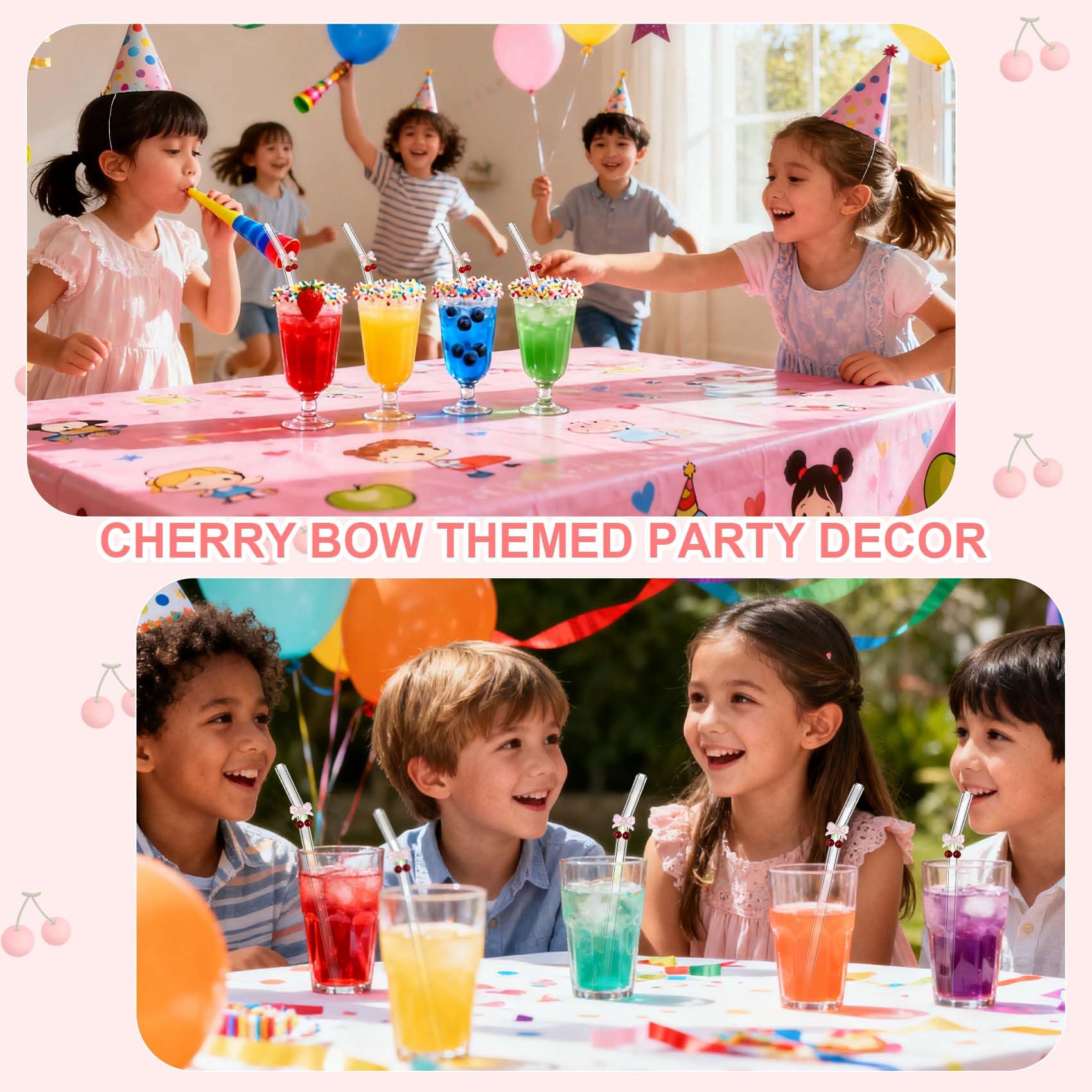 Eremaoy cherry bow glass straw with included cleaning brush for easy cleaning.