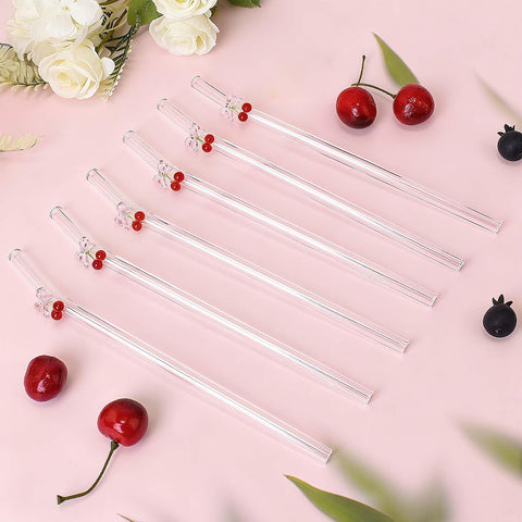 Eremaoy cherry bow glass straw full set for chic entertaining.