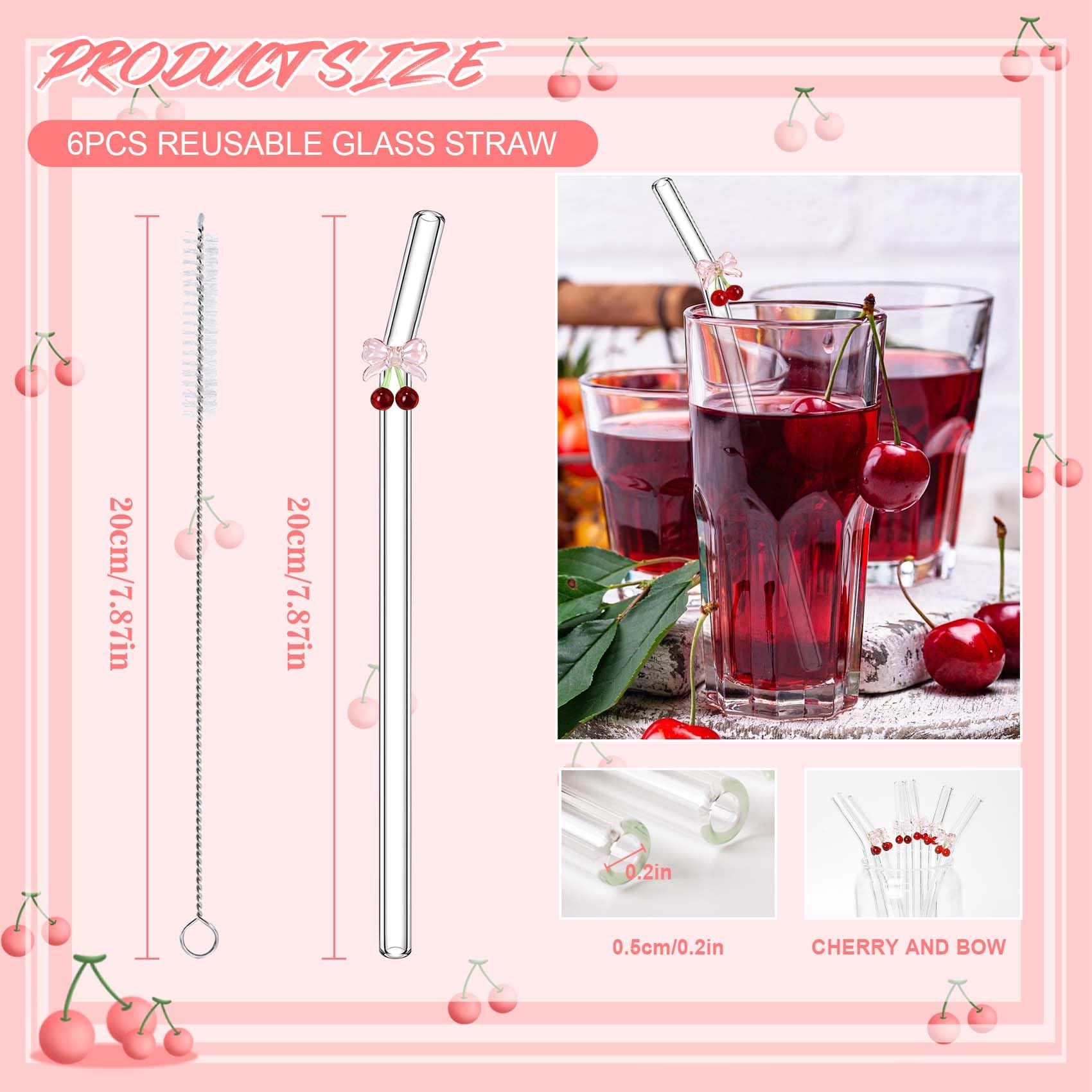 Eremaoy cherry bow glass straw in hand for drinks on-the-go.