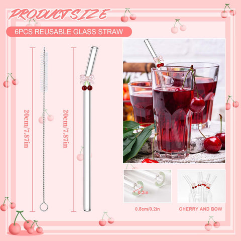 Eremaoy cherry bow glass straw in hand for drinks on-the-go.