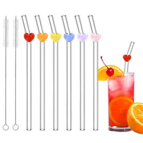 Eremaoy heart glass straw set for stylish, reusable sipping.