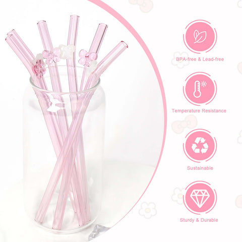 Eremaoy pink bow glass straw eight-inch length for versatile drinks