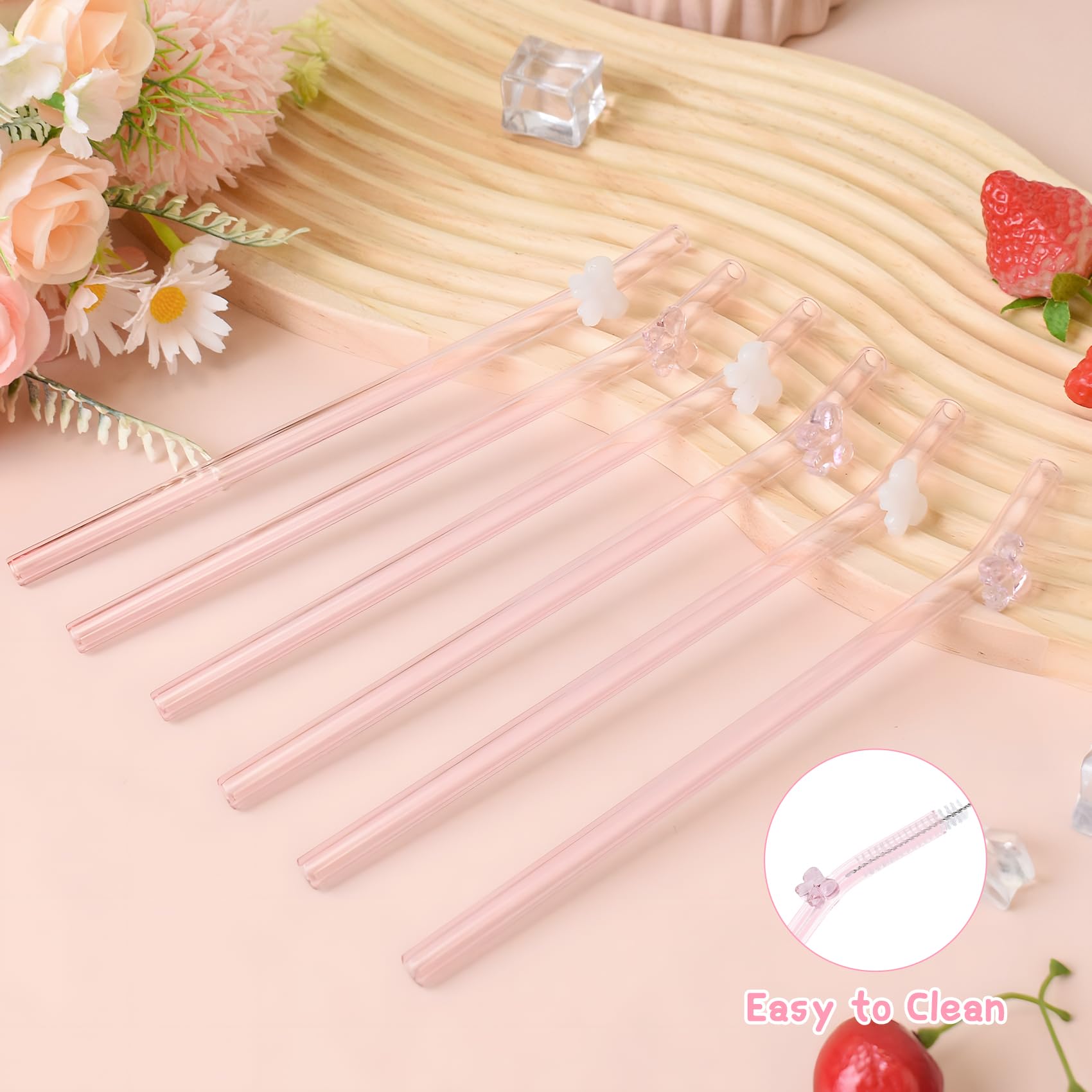 Eremaoy pink bow glass straw cleaning brushes for thorough care