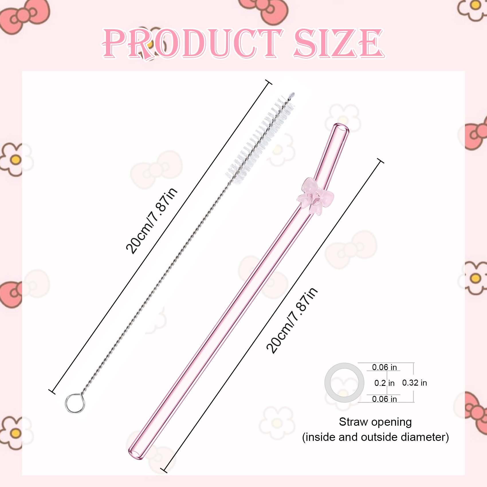Eremaoy pink bow glass straw close-up bow—permanently fused for lasting charm