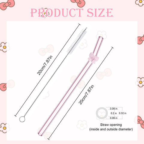 Eremaoy pink bow glass straw close-up bow—permanently fused for lasting charm