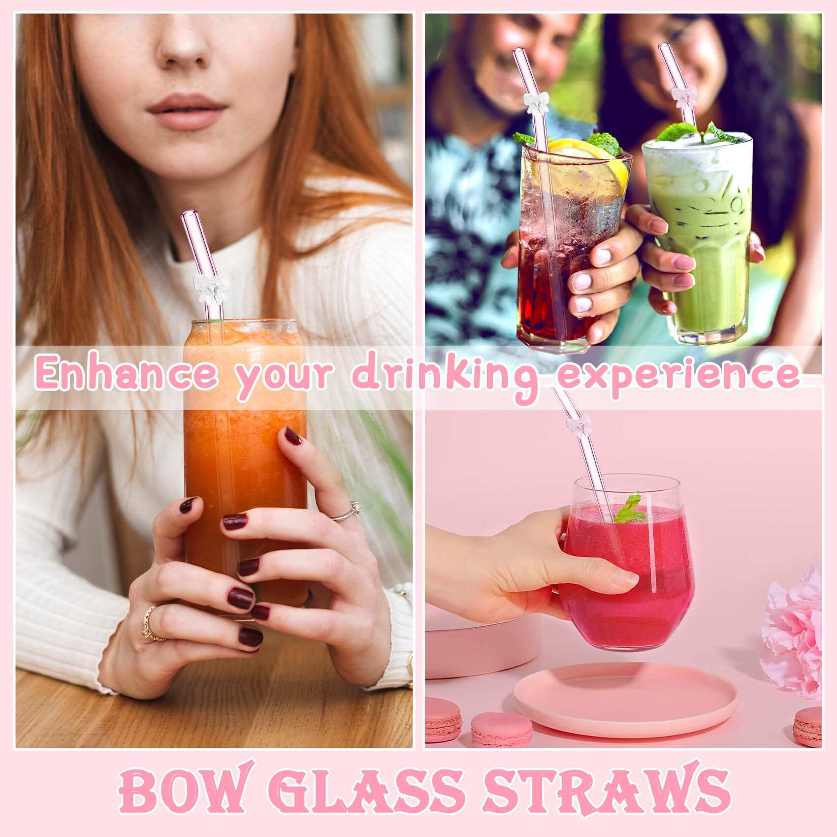 Eremaoy pink bow glass straw borosilicate durability and shatter resistance