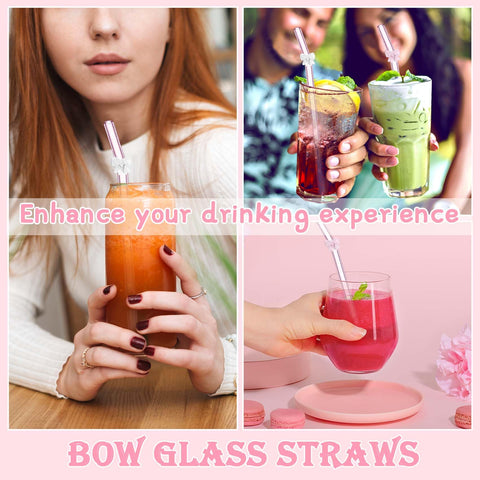 Eremaoy pink bow glass straw borosilicate durability and shatter resistance