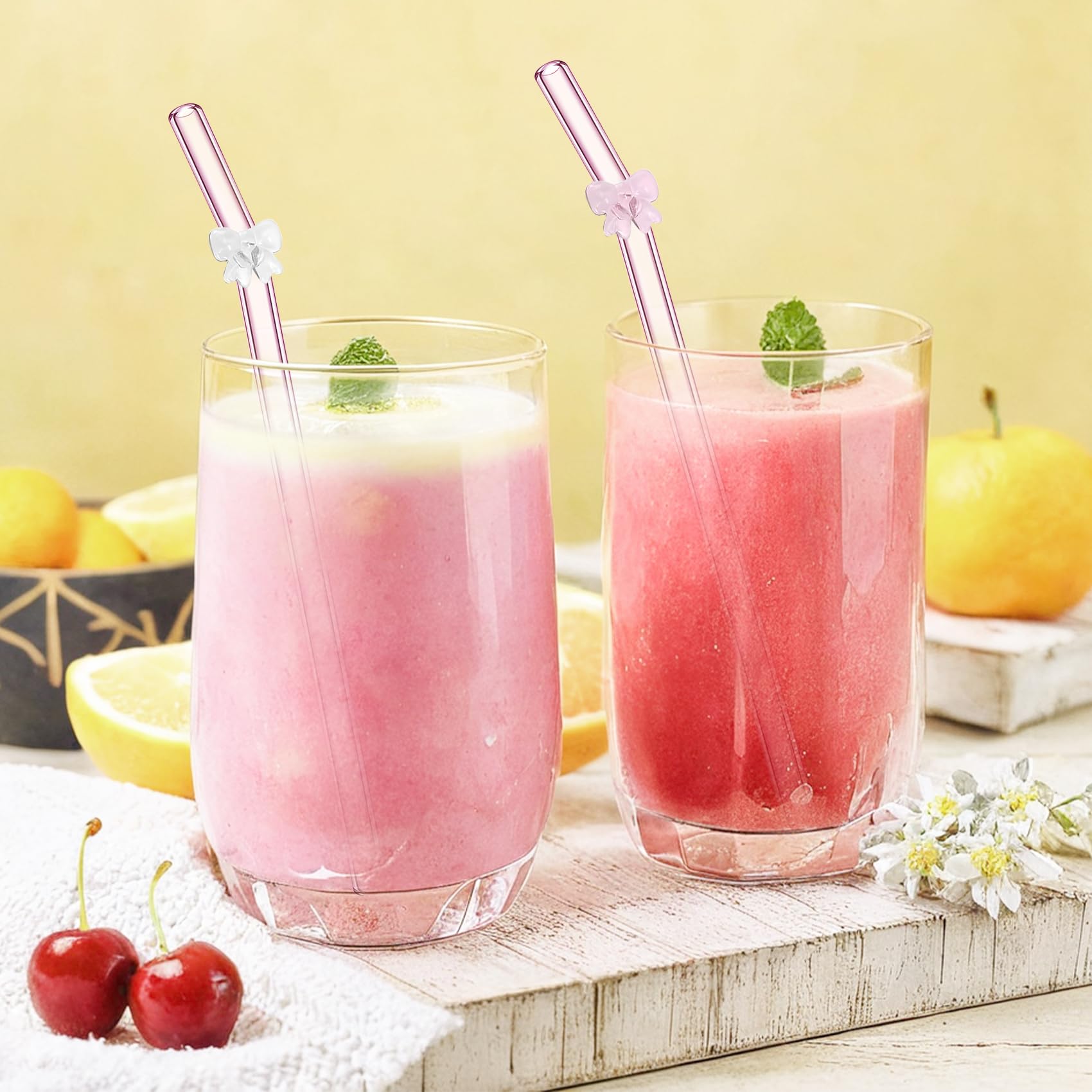 Eremaoy pink bow glass straw hot and cold use with ease