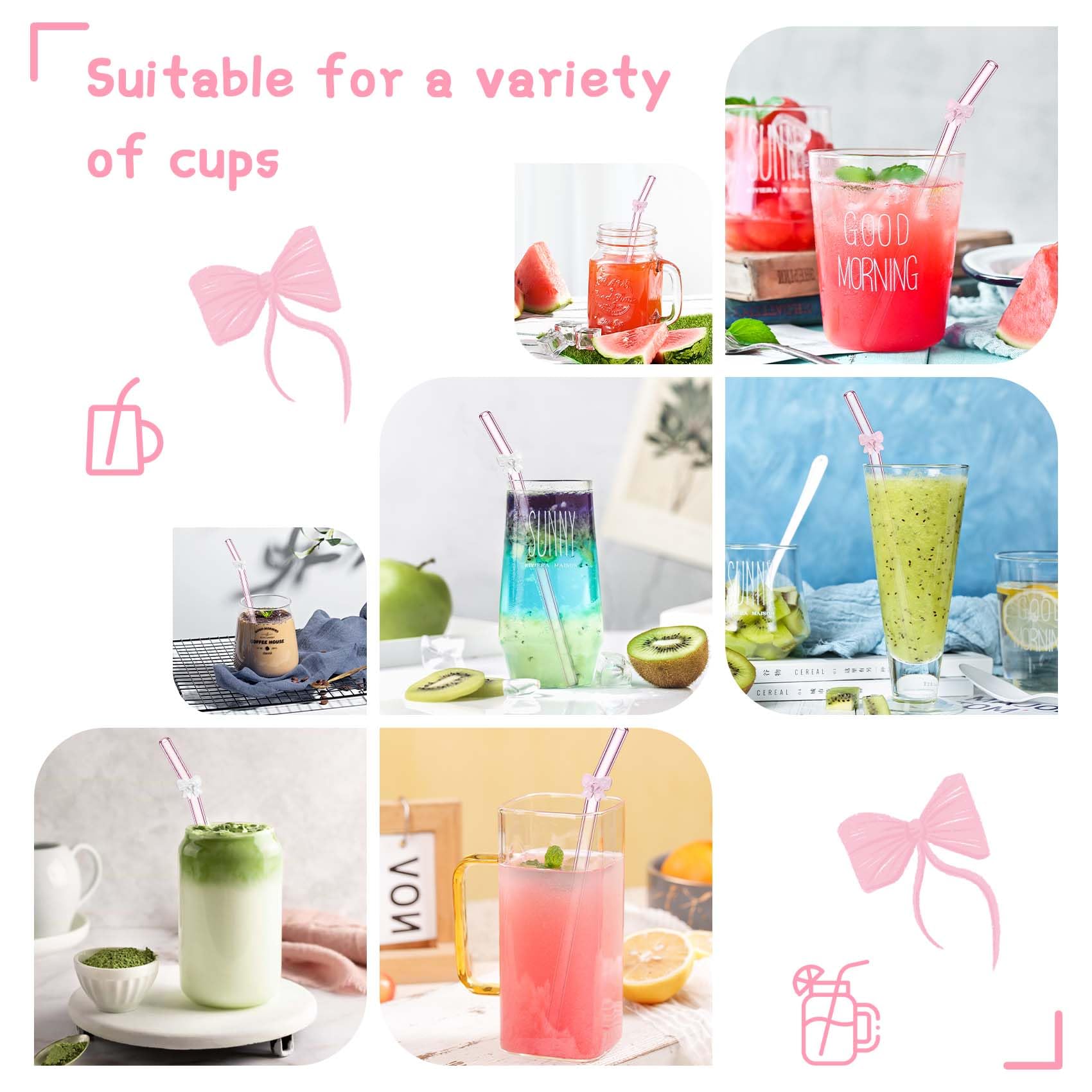 Eremaoy pink bow glass straw packaging—great gift-ready presentation