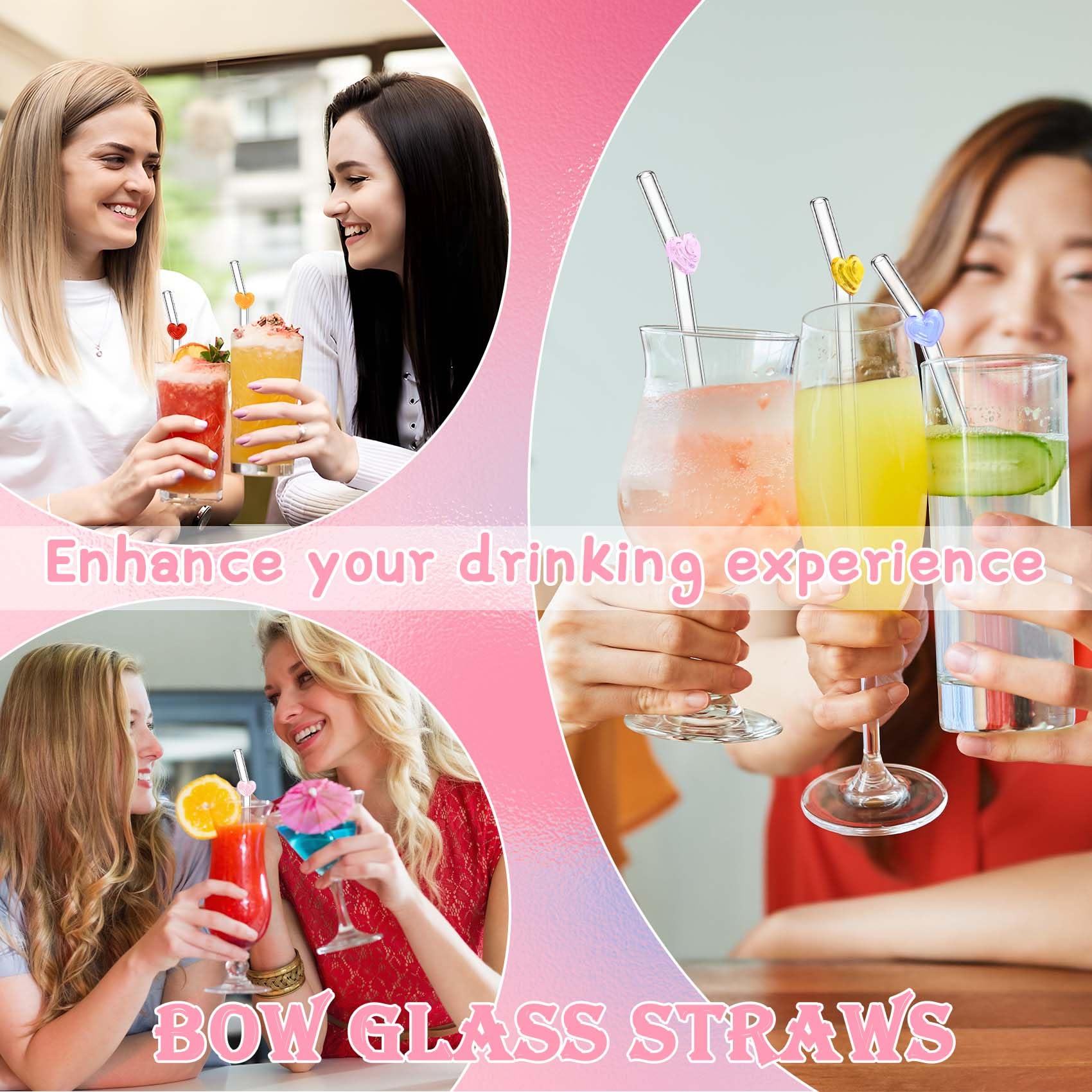 Eremaoy pink transparent heart straw enhances beverages.