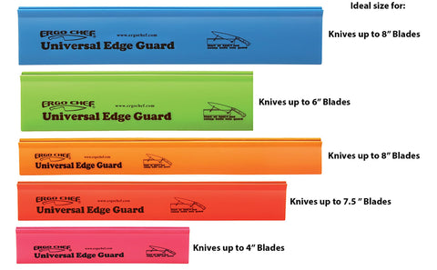 Ergo Chef red edge guard fits 7.5-inch utility or santoku knife for safe storage.