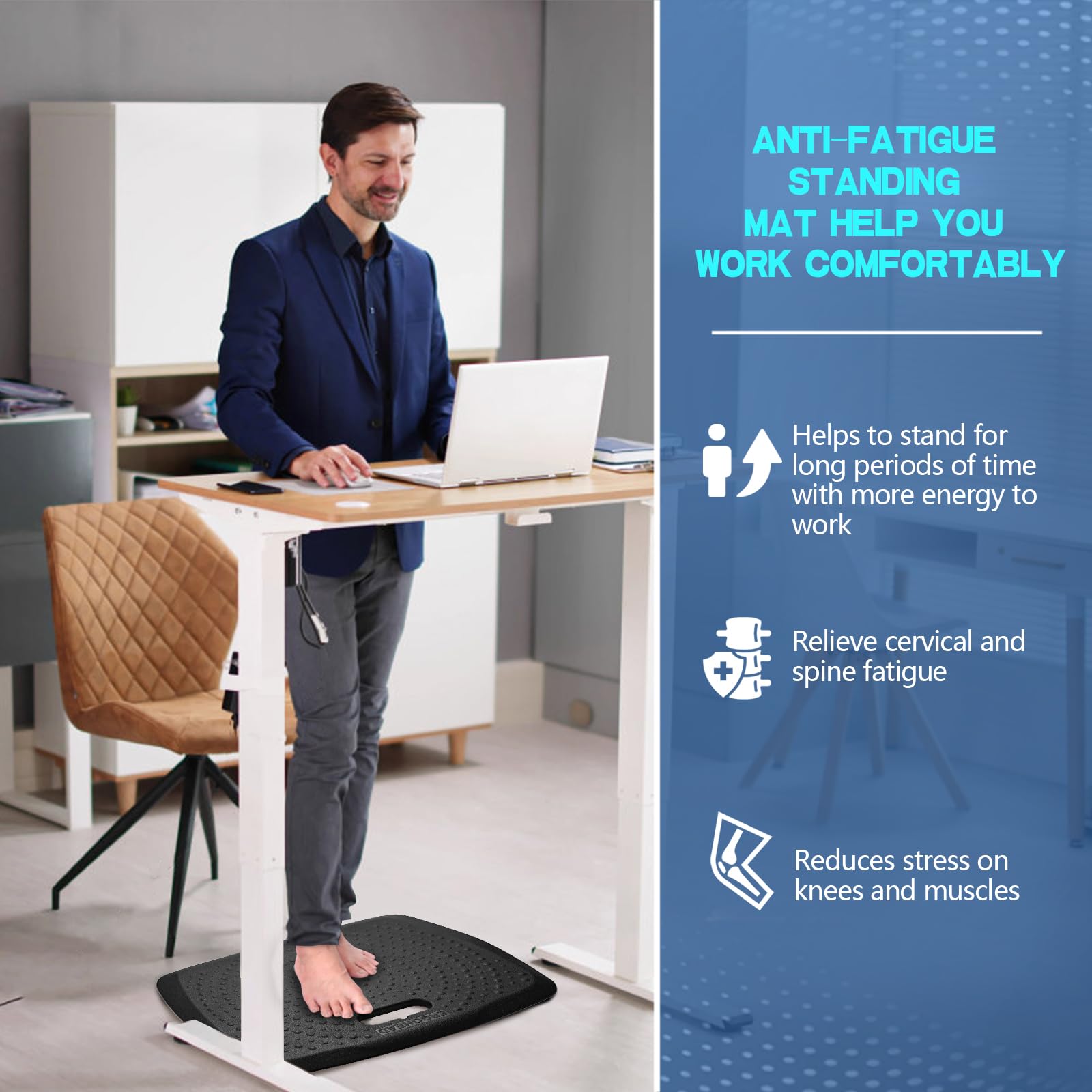 Ergohead portable standing desk mat easy to carry between spaces.