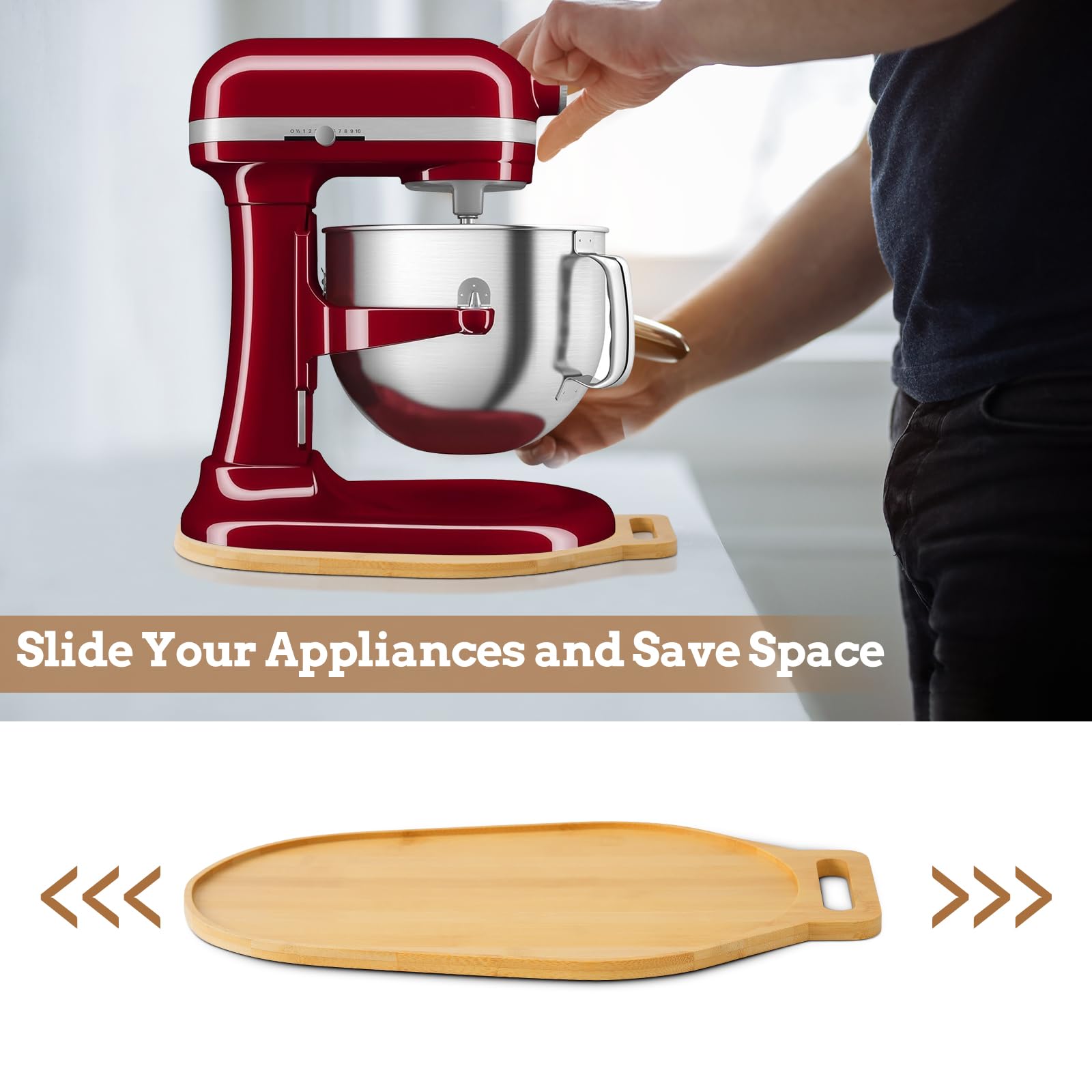 Ericair Bamboo Mixer Mat Handle offers an easy grip for moving the mixer.