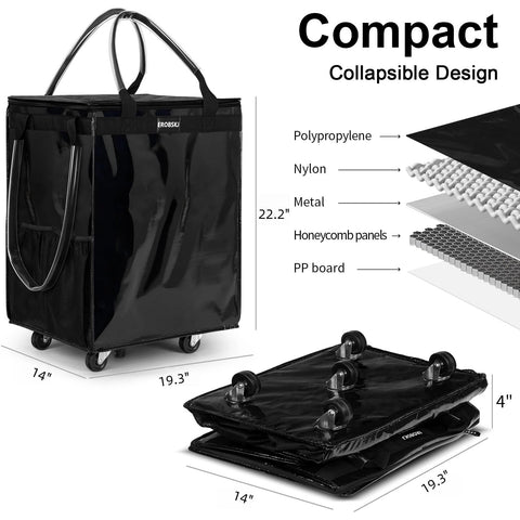 EROBSKJ rolling tote with five heavy-duty wheels for smooth movement.