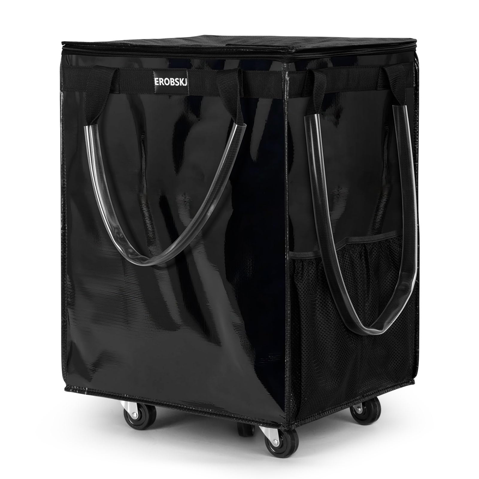 EROBSKJ large black rolling tote with wheels for easy grocery trips and storage.