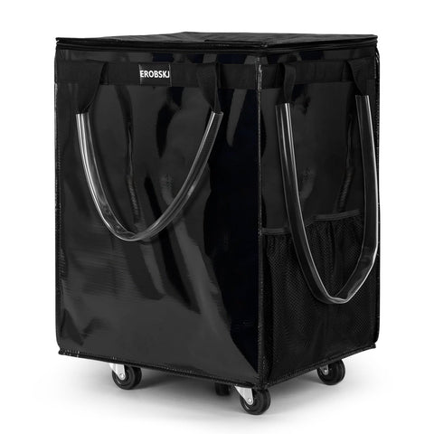 EROBSKJ large black rolling tote with wheels for easy grocery trips and storage.