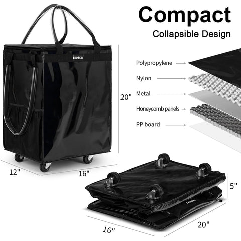 EROBSKJ rolling tote with four wheels for easy heavy loads