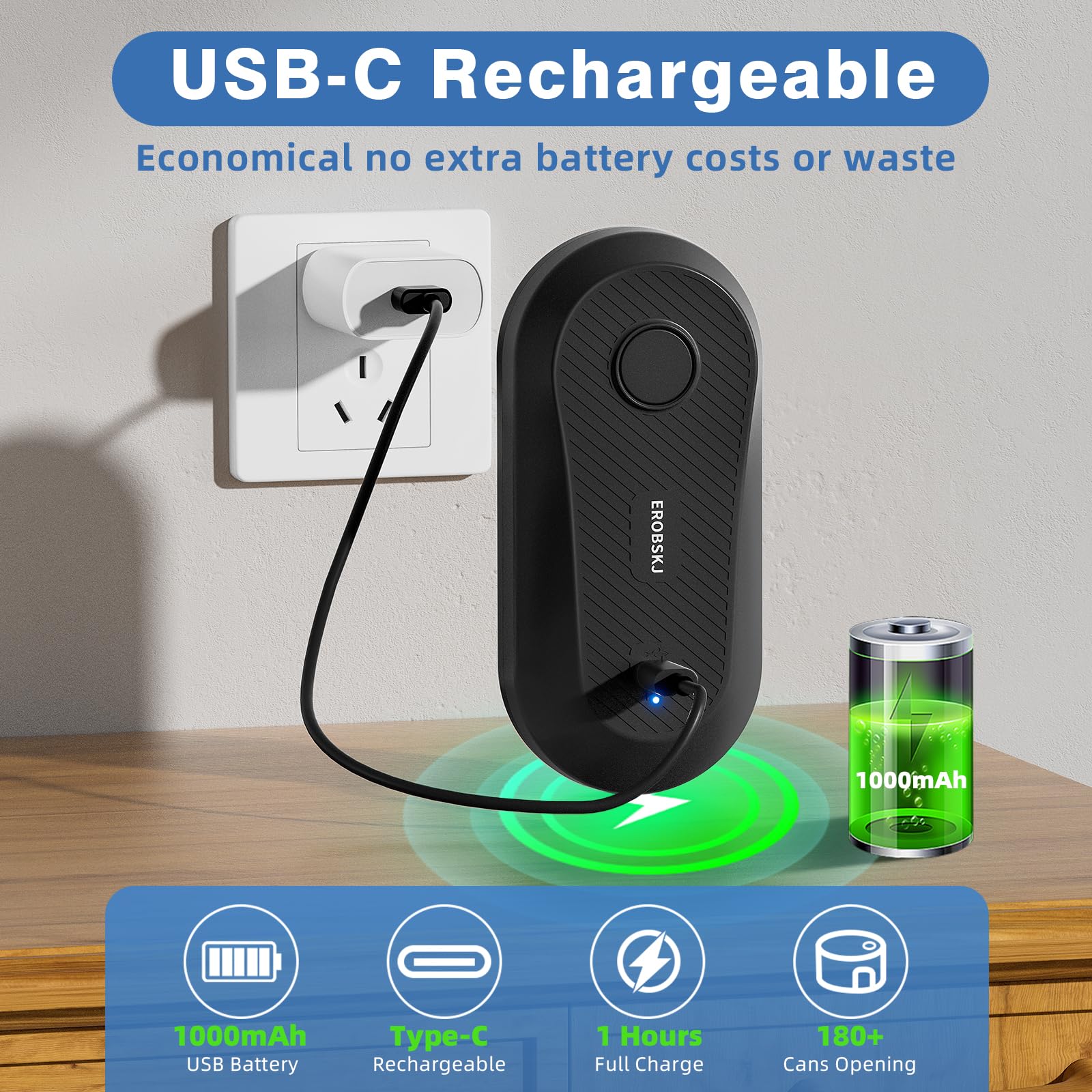 EROBSKJ USB-C rechargeable can opener offers cordless convenience for busy kitchens