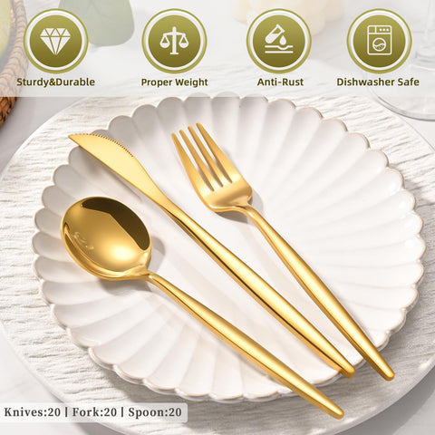 ERVILO gold silverware mirror finish elevates upscale table settings for weddings.