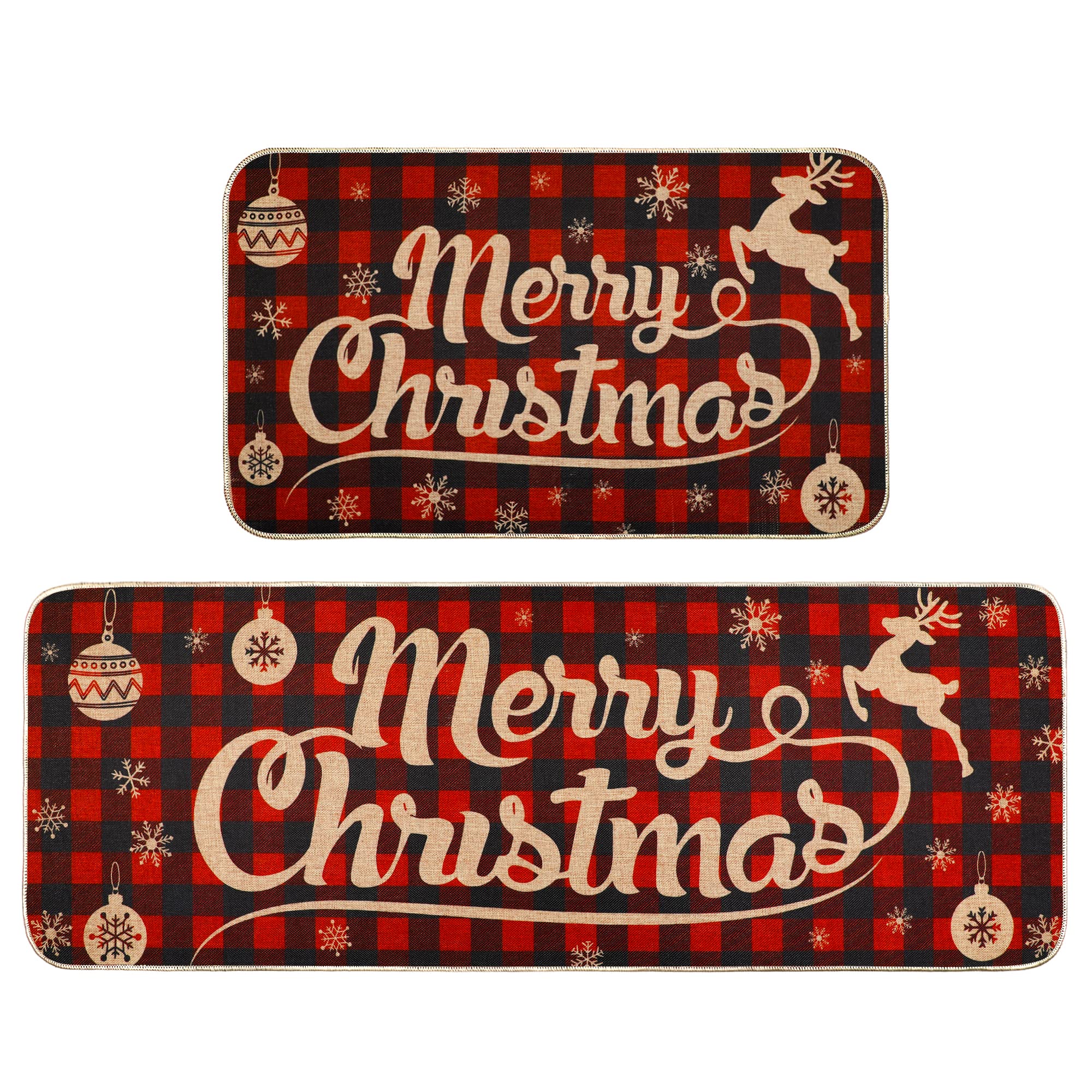 Erweicet Christmas Kitchen Rug Sets front view in red plaid boosts entryway warmth