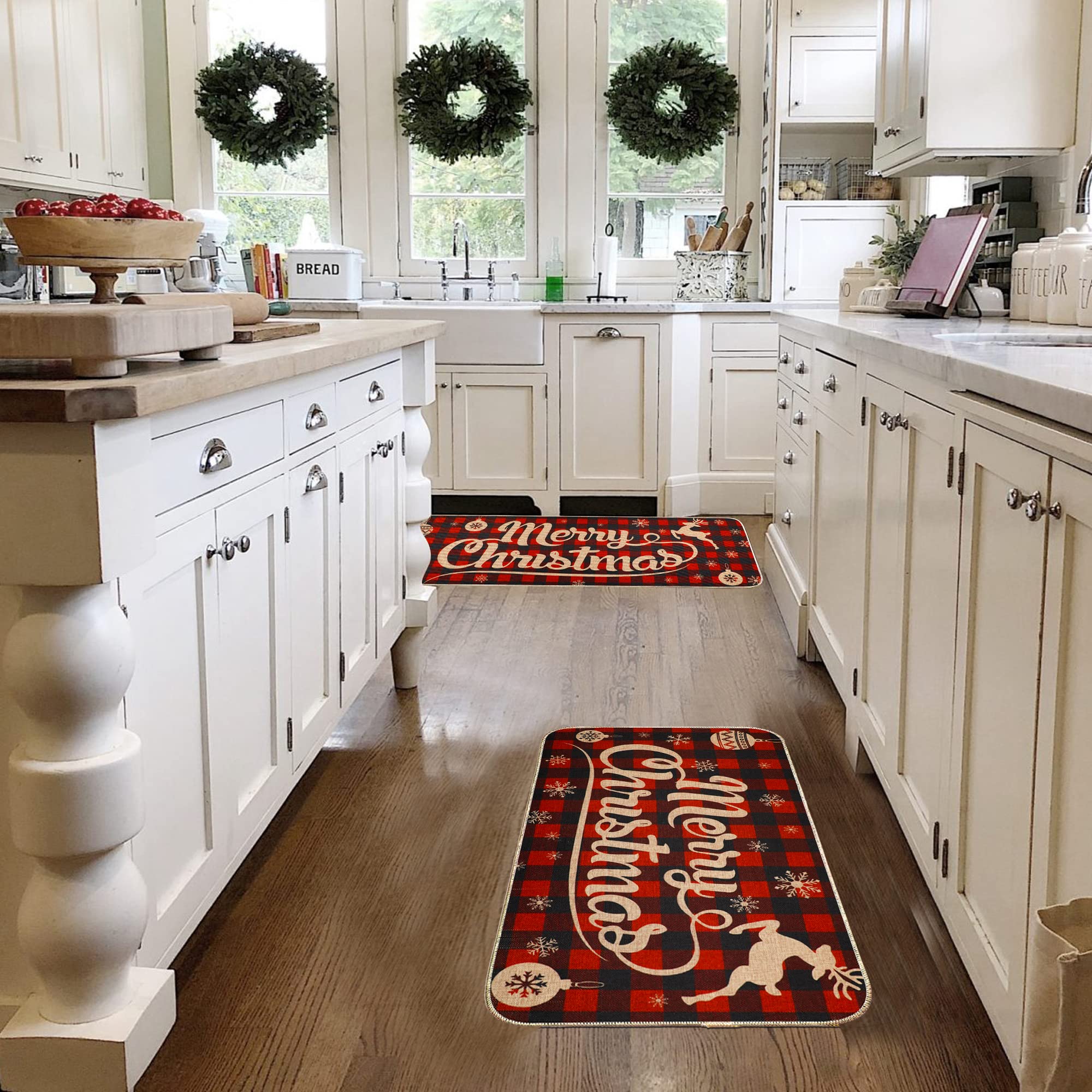 Erweicet Christmas Kitchen Rug Sets pair display showcases festive home decor