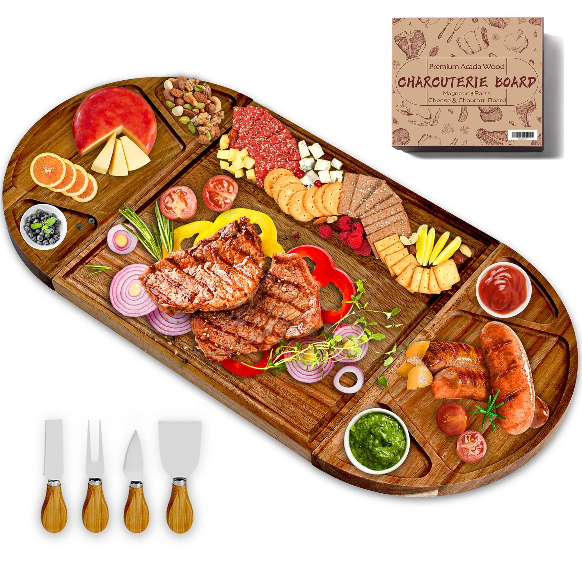 Erwuldor large acacia square board 13x13 inches for elegant cheese and meat displays