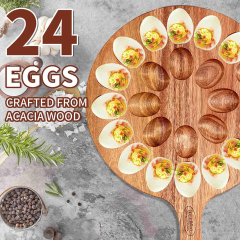 Erwuldor Round Deviled Egg Platter reverses to a 12-inch board for cheese and appetizers.
