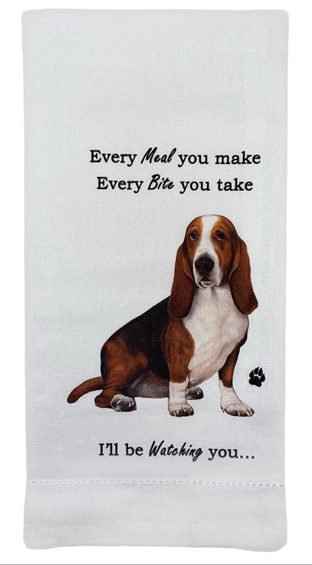 E&S Imports Basset Hound kitchen towel off-white, absorbent and machine washable.
