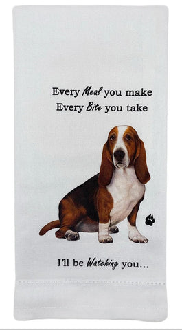 E&S Imports Basset Hound kitchen towel off-white, absorbent and machine washable.